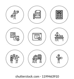 Sketching icon set. collection of 9 outline sketching icons with layout icons. editable icons.