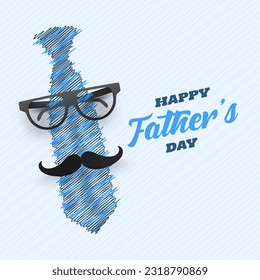 Sketching Necktie with Eyeglasses and Mustache for Happy Father's Day Greeting Card Design.