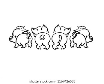 Sketching New year 2019 illustration, pig. Hand drawn logo, emblem, symbol of year, Christmas