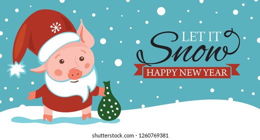 Sketching New year 2019 illustration, pig. Hand drawn logo, emblem, symbol of year, Christmas