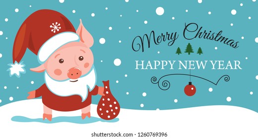 Sketching New year 2019 illustration, pig. Hand drawn logo, emblem, symbol of year, Christmas
