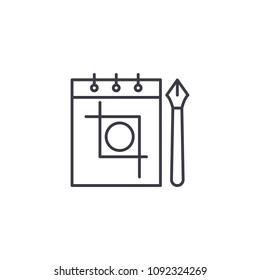 Sketching notebook linear icon concept. Sketching notebook line vector sign, symbol, illustration.