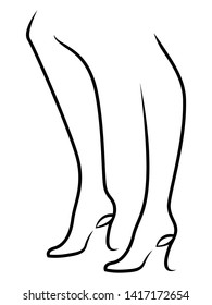 Sketching outline of graceful female feet in shoes with abstract heels, black over white vector artwork