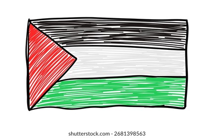 Sketching of Palestine flag vector. Palestinian flag hand drawing sketch. Save Gaza, support Palestine