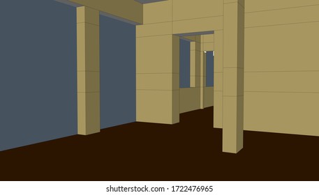 
sketching of a school interior of space, 3d visualization. architectural form