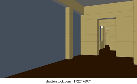 
dibujo de un interior escolar del espacio, visualización 3d. forma arquitectónica