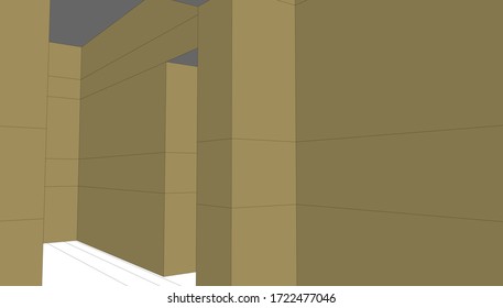 
sketching of a school interior of space, 3d visualization. architectural form