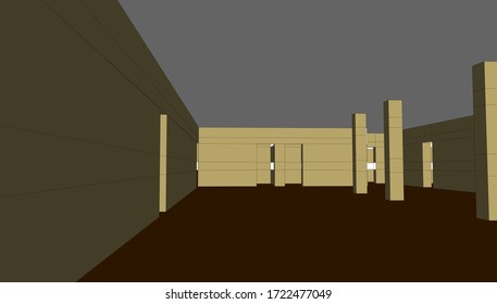 
sketching of a school interior of space, 3d visualization. architectural form