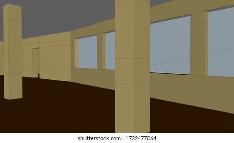 
sketching of a school interior of space, 3d visualization. architectural form