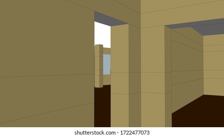 
sketching of a school interior of space, 3d visualization. architectural form