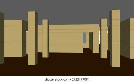 
dibujo de un interior escolar del espacio, visualización 3d. forma arquitectónica