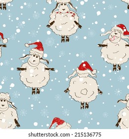 Sketching seamless pattern of funny New Year sheep