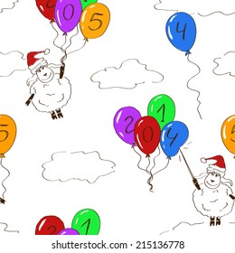 Sketching seamless pattern of funny New Year sheep 