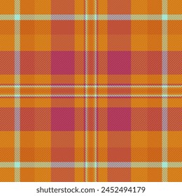 Sketching seamless texture fabric, mid background textile vector. Buffalo pattern tartan check plaid in orange and red color.