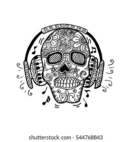 Sketching skull with headphones