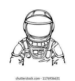 Sketching Space Suit. Hand Drawn Astronaut Helmet. Isolated Outline Illustration