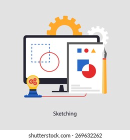 Sketching theme. Abstract flat vector illustration of design and development concept. Element for mobile and web applications.