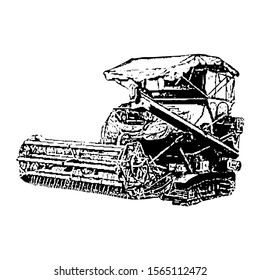 Sketching vector. The combine harvester. Black and white drawing. Silhouette illustration vector.