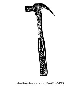 Sketching vector. The hammer. Black and white drawing. Silhouette illustration vector.
