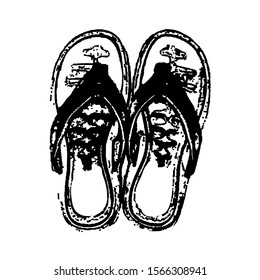 Sketching vector. The slipper. Black and white drawing. Silhouette illustration vector.
