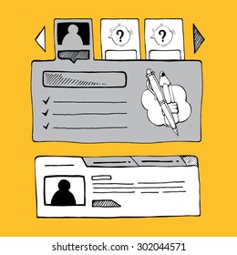 Sketching wireframe of social web page isolate on yellow background
