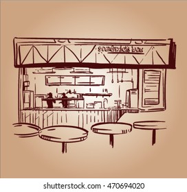 sketch.interior of fastfood cafe