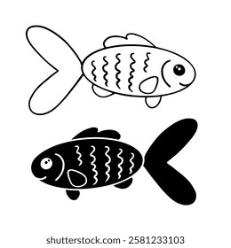 Sketch,silhouette of decorative small fish.Vector graphics.