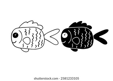 Sketch,silhouette of decorative small fish.Vector graphics.