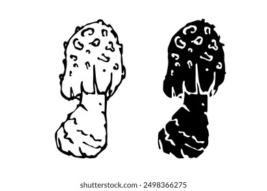 Sketch,silhouette,stamp of forest fly agarics,mushrooms toadstools. Vector graphics.