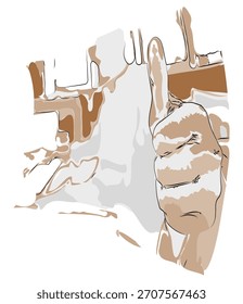  Pintura impressionista em estilo de esboço,Lente olho de peixe polegares para cima,Imagem vetorial de ilustração digital 