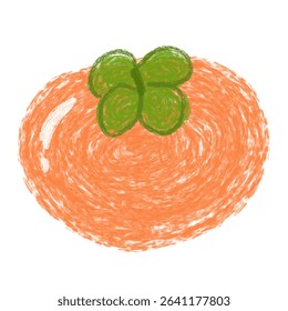 sketch-style kaki fruit, pencil shaded persimmon with stem, Asian autumn harvest