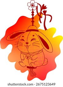 Ilustración del festival de mediados de otoño, con un diseño de estilo de boceto de una linterna de conejo lunar con una forma fluida y decorativa. La paleta de colores general es un gradiente otoñal cálido.