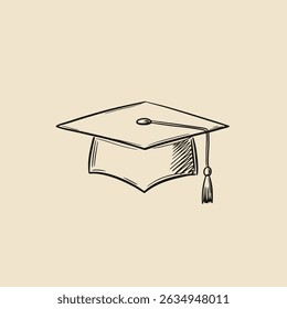 Sketch-style vector icon of a graduation cap in minimal single-line style, representing education, achievement, and academic success.