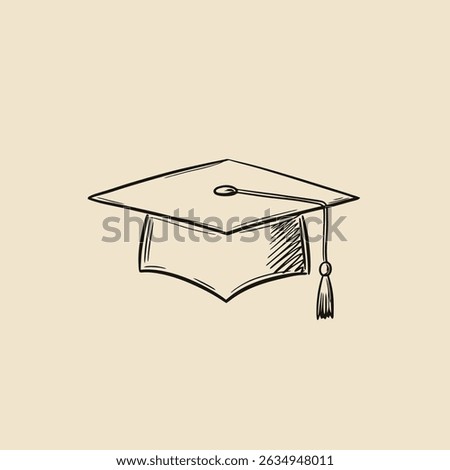 Sketch-style vector icon of a graduation cap in minimal single-line style, representing education, achievement, and academic success.
