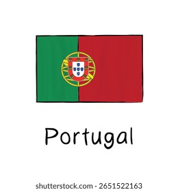 Sketch-style vector of the Portugal flag with clean outline design. Perfect for educational materials, banners, infographics, travel content, or cultural presentations