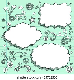 Sketchy 3-D Shaped Ornate Comic Book Style Speech Bubble Frames- Hand Drawn Notebook Doodles Design Elements on Lined Paper Background- Vector Illustration