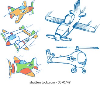 Ilustración de un conjunto de vectores de aeronaves con diseño esquemático
