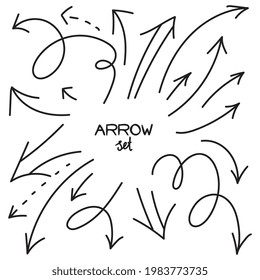 Sketchy arrow set. Doodle arrows, hand drawn direction marks, arrow sketch collection, sketchy pointers, scribble cursors vector illustration