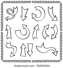 Sketchy arrow set. Hand drawn collection. Vector graphic design illustration