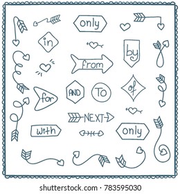 Sketchy arrow set. Hand drawn collection. Vector graphic design illustration