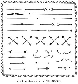 Sketchy arrow set. Hand drawn collection. Vector graphic design illustration