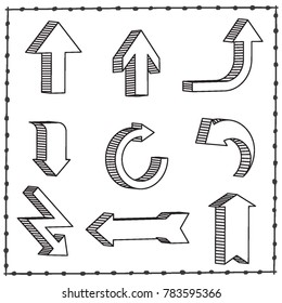 Sketchy arrow set. Hand drawn collection. Vector graphic design illustration