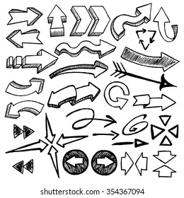 Sketchy arrows on white background. Hand drawn. Vector illustration.