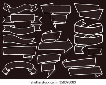 Sketchy banners on black background. Free hand drawn. Vector illustration.