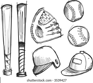 Sketchy Baseball Elements Vector Illustration