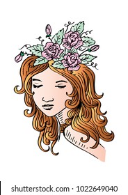 Sketchy of beautiful woman with flowers in their hair