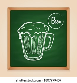 sketchy beer with full of foam on chalkboard background