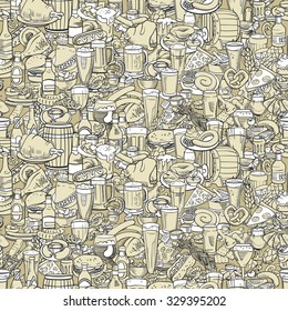 sketchy beer and snacks, seamless hand drawn illustration