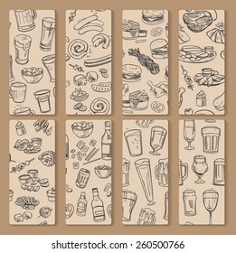sketchy beer and snacks, vector hand-drawn illustration