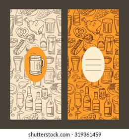 sketchy beer and snacks, vector hand-drawn background